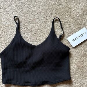 NWT Athleta Elation V-Neck Rib Longline Bra Black Size Small